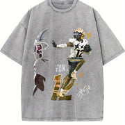 Travis Hunter Bih You Thought Custom Football vintage washed oversized T-shirt in Gray