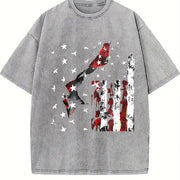 USA Flag Wolf Vintage Washed T-Shirt in Gray