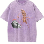 Marcus The Worm Humorous Meme Brain Rot vintage washed oversized T-shirt in Purple