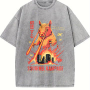 Squirrel Rampage: Retro Horror Movie Vintage Washed T-Shirt in Gray