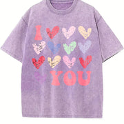 Valentine's Day Loose- Basic Stylish Vintage Washed T-Shirt in Purple