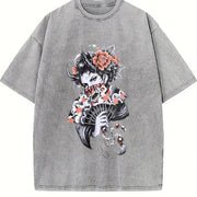 Laundered Retro Batik with Anti-dye Vintage Washed T-Shirt in Gray