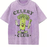 Celery Club Veggie Lover Retro Cartoon Vintage Washed T-Shirt in Purple