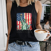 Land of the Free Because of the Brave Women's Color Cotton Tank Top in Black