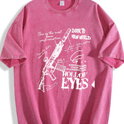 Edgy Punk Gun Dark Text for Music Festivals Vintage Washed T-Shirt in Red
