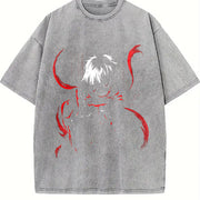 Tokyo Ghoul Ken Kaneki Red Eyes Mask Anime manga movie vintage washed oversized T-shirt in Gray