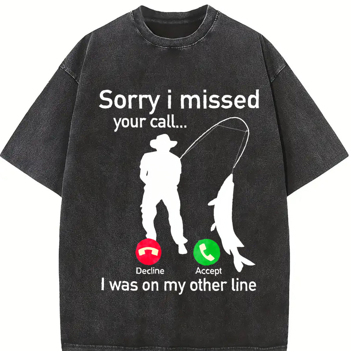 Fishing Phone Call with Fishing Line Vintage Washed T-Shirt in Black