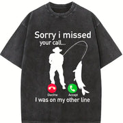 Fishing Phone Call with Fishing Line Vintage Washed T-Shirt in Black