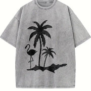 Tropical Palm Tree Tank Vintage Washed T-Shirt in Gray