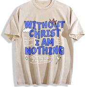 Premium Boxy Christian Faith Letter White for All Seasons Vintage Washed T-Shirt in Beige
