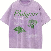 Platypus 90s Retro Animal Infographic Facts Vintage Washed T-Shirt in Purple
