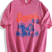 Squirrel: Retro Woodland Animal Vintage Washed T-Shirt in Red