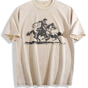 Cowboy Roping Western Retro Western Country Western Rodeo Vintage Washed T-Shirt in Beige
