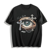 Eye & Cross Gothic Grunge Y2k Emo Scene Amity Affliction Cotton T-Shirt in Black
