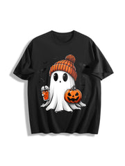 Halloween Ghost Cute Ghost Cotton T-Shirt in Black