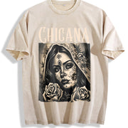 Chicana Chola Style Lowrider Mexican American Latina vintage washed oversized T-shirt in Beige