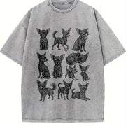 Black Chihuahua Chart Vintage Washed T-Shirt in Gray
