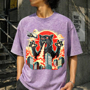 Catzilla Cat Japanese Art Cat for Kids 0714D 818 Vintage Washed T-Shirt in Purple
