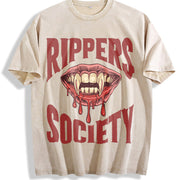 Horror Rippers Society 90s Halloween Vintage Washed T-Shirt in Beige