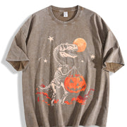 Skeleton Dinosaur Halloween vintage washed oversized T-shirt in Brown