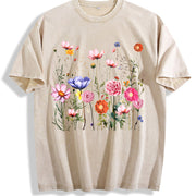 Subtle Floral Anti Trump Vintage Washed T-Shirt in Beige