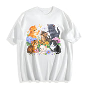 Retro Kitten 90s Cute Cats Cotton T-Shirt in White