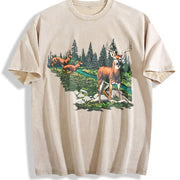 90s National Wildlife Deer vintage washed oversized T-shirt in Beige