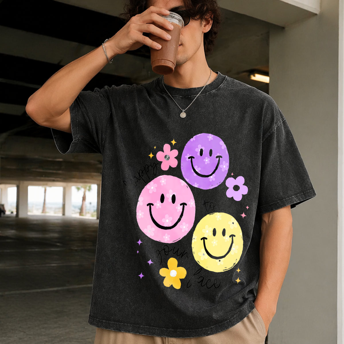 Teacher Happy to See Your Face Vintage Washed T-Shirt in Black