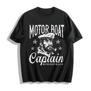 Motor Boat Captain Sarcastic Sailor Novelty for Classic Cotton T-Shirt in Black