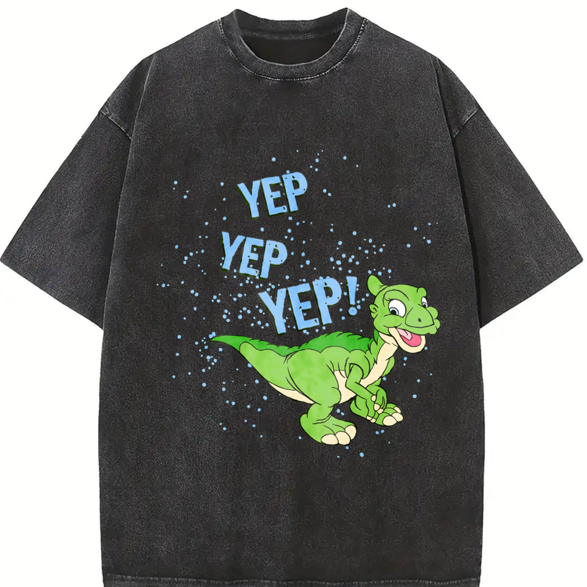 Yep Yep Yep Ducky Dinosaur vintage washed oversized T-shirt in Black