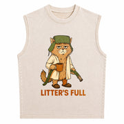 Full Cat Lovers Christmas Xmas Vintage Washed Tank Top in Beige