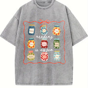 Reading Is My Jam Vintage Washed T-Shirt in Gray