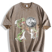 Frog Howling at Moon 90s Vintage Washed T-Shirt in Brown