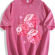 Pink Lucky 7 Dice Vintage Washed T-Shirt in Red