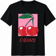 Retro Cherry Cotton T-Shirt in Black