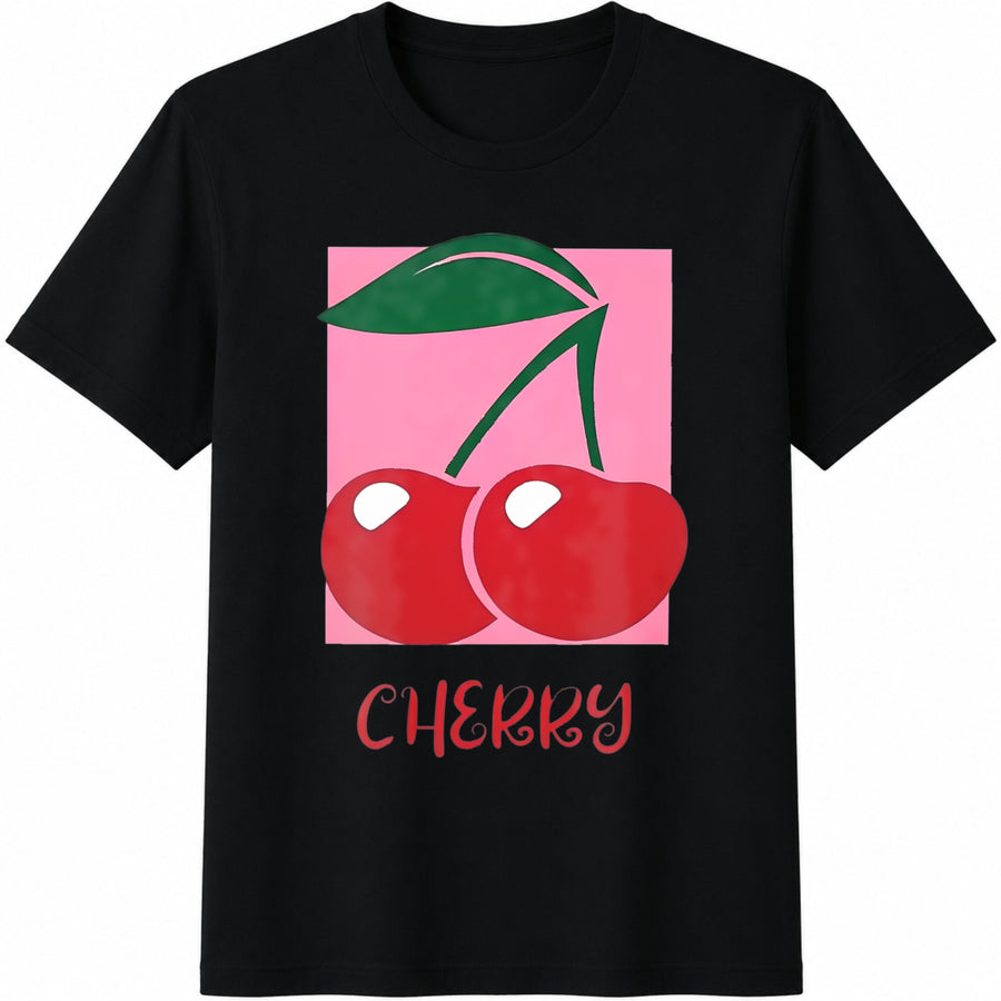 Retro Cherry Cotton T-Shirt in Black