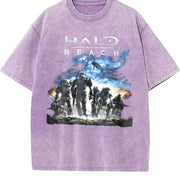Y2K Black Halo Reach Gaming Promo Vintage Washed T-Shirt in Purple