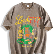 Lucky 777 Poker Dog Vintage Washed T-Shirt in Brown