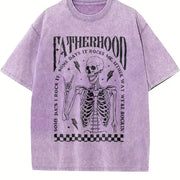 Fatherhood Dad Skeleton Dad First Time Dad Retro Fathers Vintage Washed T-Shirt in Purple