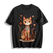 Retro Cat Short-sleeve Cotton T-Shirt in Black