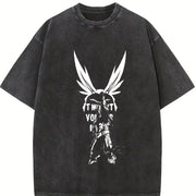 Anime My Hero Academia All Might High-end Luxury Retro vintage washed oversized T-shirt in Black
