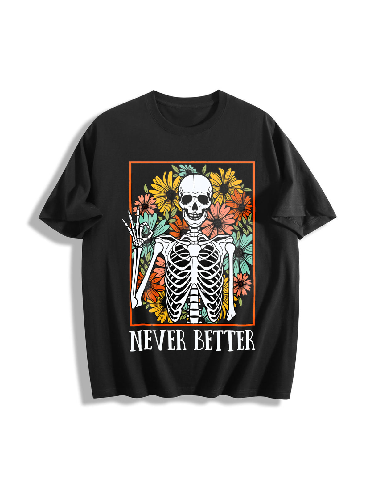 Never Better Skeleton Cotton T-Shirt in Black