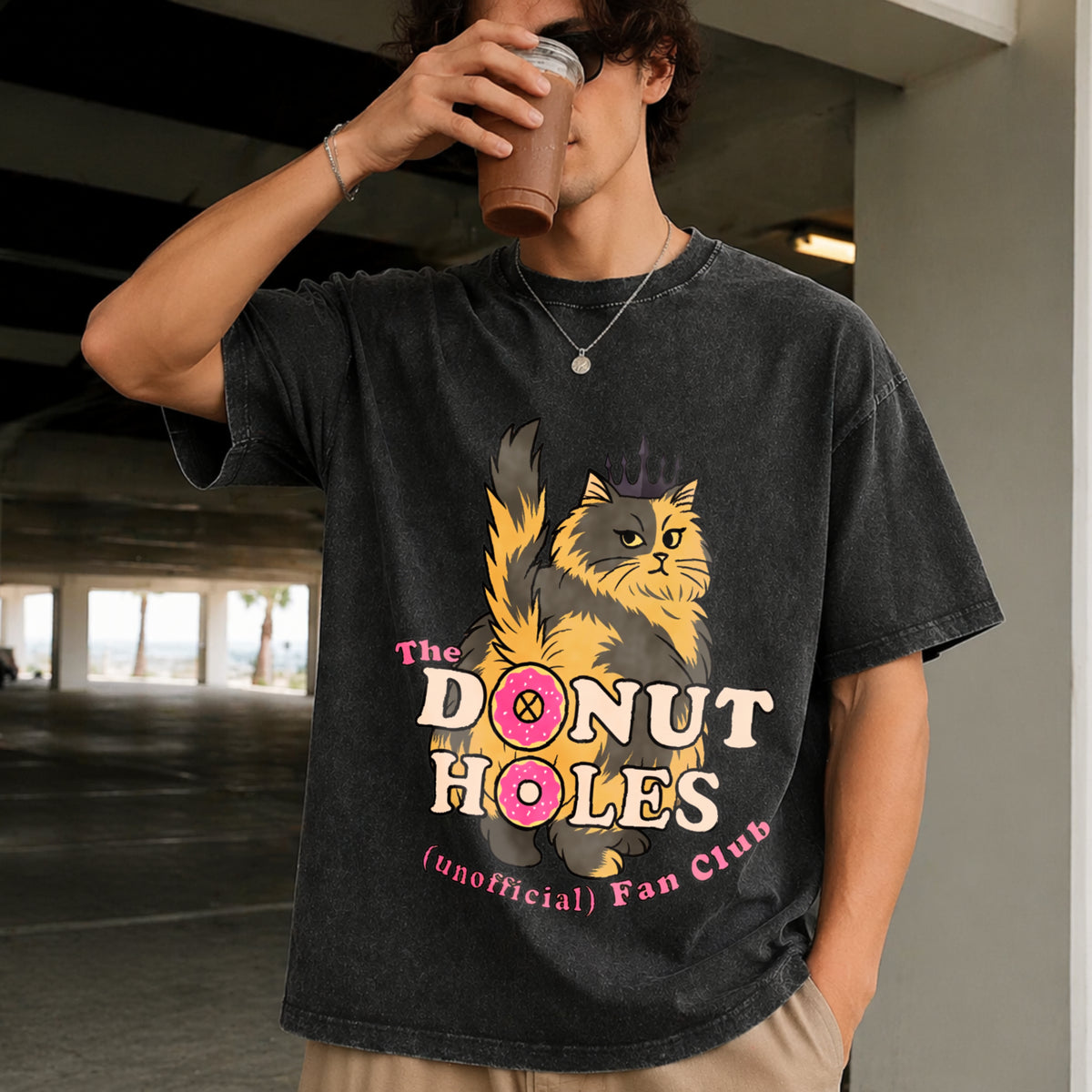 Donut Holes Fan Club Vintage Washed T-Shirt in Black