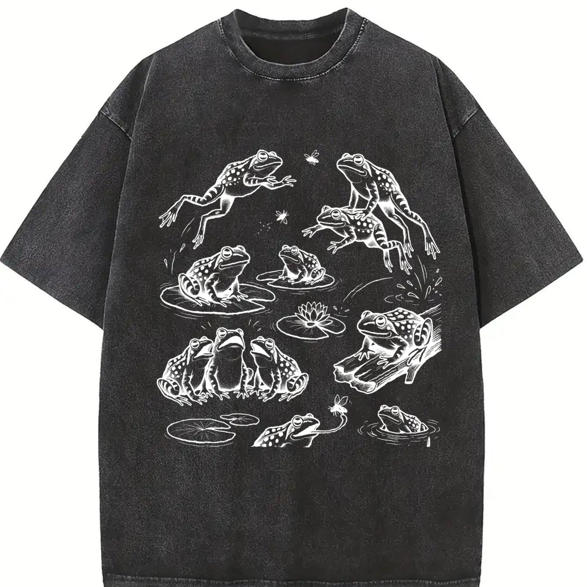 Frogs 90s Tattoo Retro ® Y2k Frog Vintage Washed T-Shirt in Black