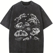 Frogs 90s Tattoo Retro ® Y2k Frog Vintage Washed T-Shirt in Black