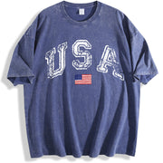 USA Retro Flag America Patriotic 4th of July vintage washed oversized T-shirt in Blue