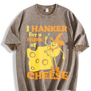 Cheese Meme Retro with Swiss Cheese & Smiling Wheel Vintage Washed T-Shirt in Brown