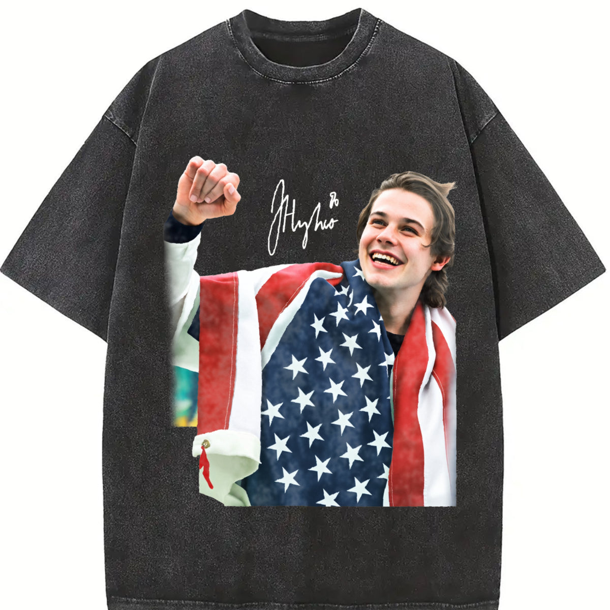 Jack Hughes USA Hockey vintage washed oversized T-shirt in Black