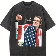 Jack Hughes USA Hockey vintage washed oversized T-shirt in Black