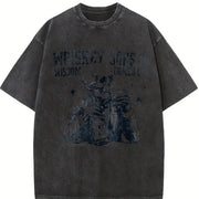 Retro Skull and Whiskey 90s Vintage Washed T-Shirt in Black